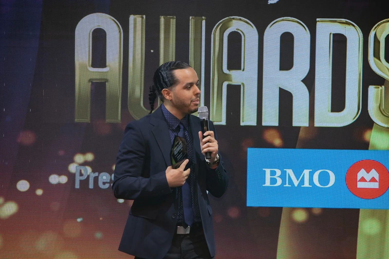 Receiving an award on stage